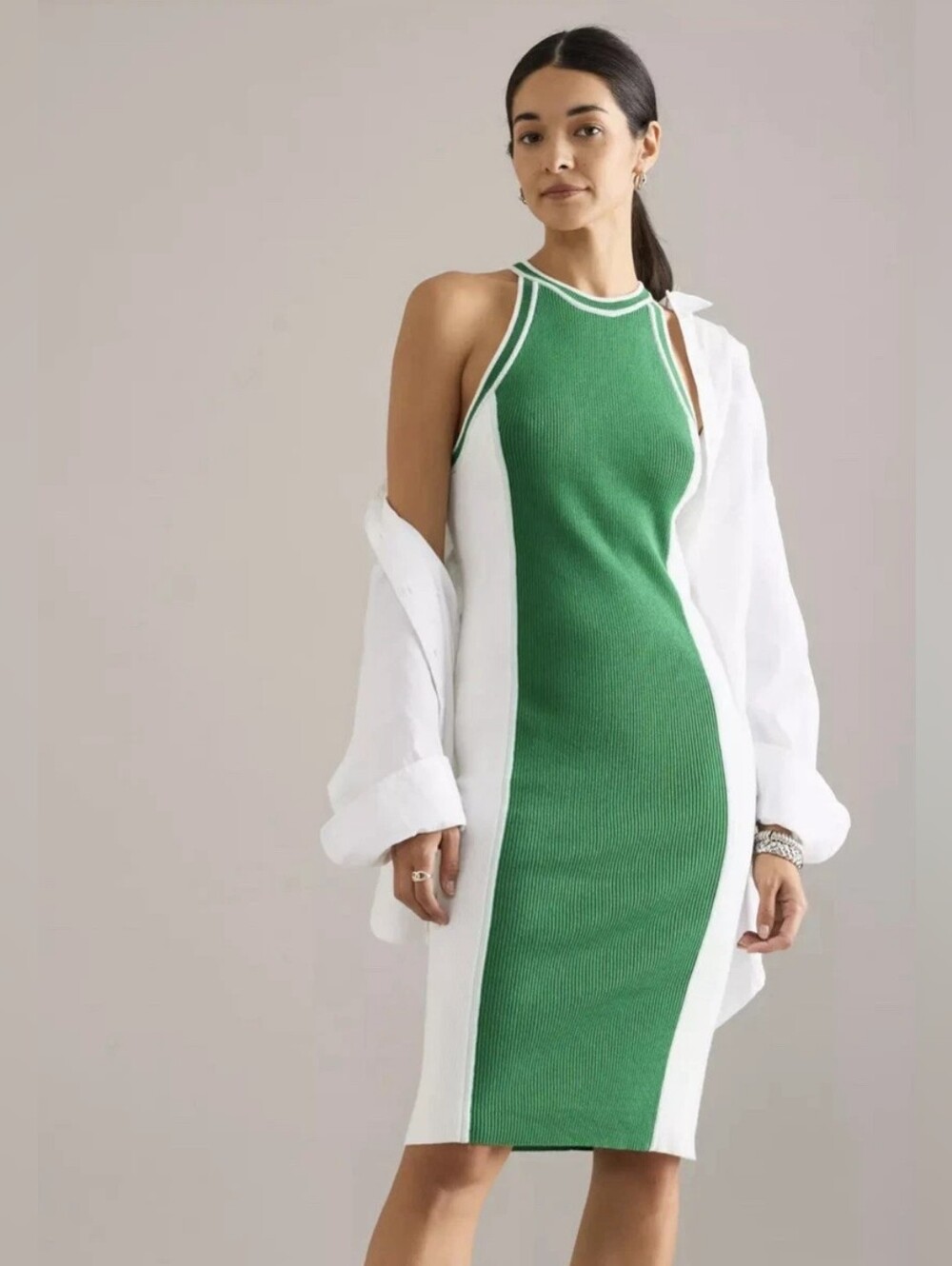 Daily Practice Anthropologir Green & White  Knit Midi Dress